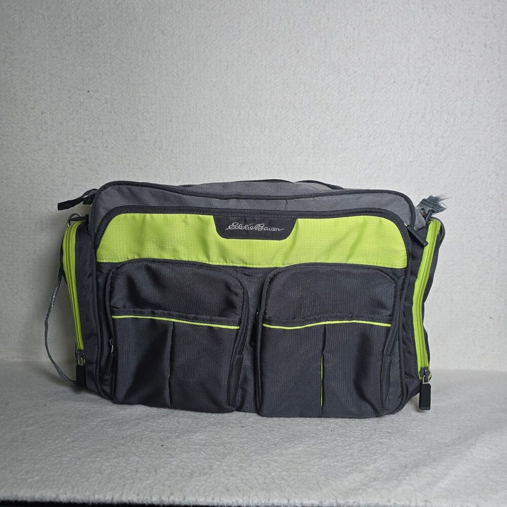 EDDIE BAUER Water Resistant Bag Green Gray & Black Large Diaper Bag